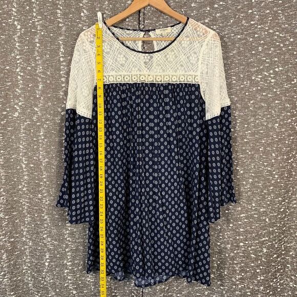 Umgee Lace Bell Sleeve Boho Blue Mini Dress Women's‎ Small - Picture 8 of 12